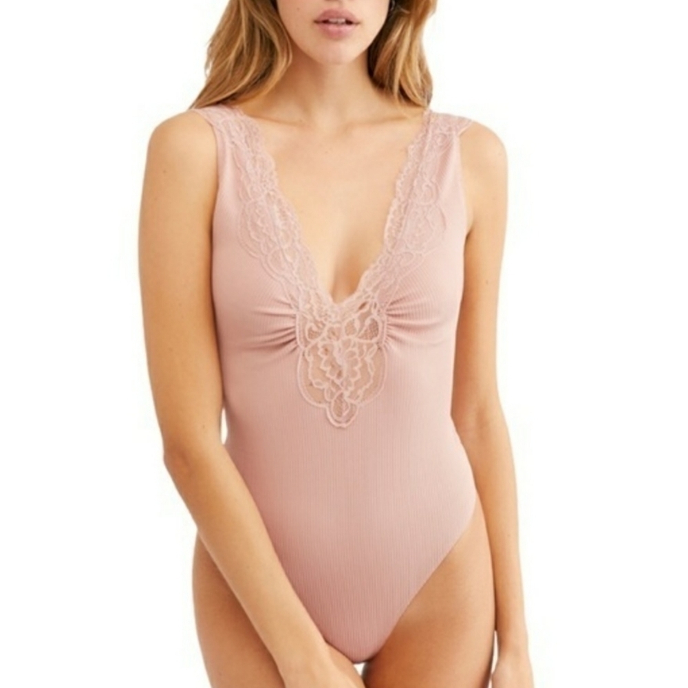 FREE PEOPLE Last Call bodysuit ribbed lace thong NWT